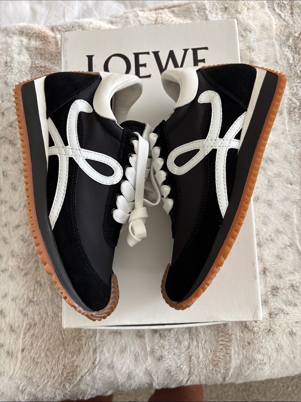 Loewe Inspired new Black, White & Gum-Tone Women's Low-Top Sneakers